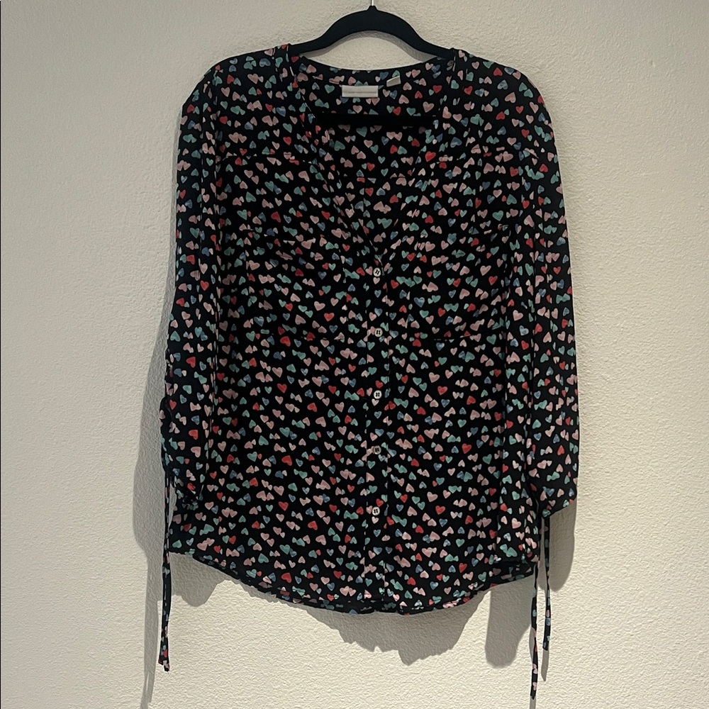 New York & Company Black Heart Print Blouse